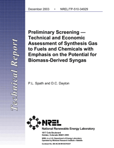 Preliminary Screening — Technical and Economic Assessment of Synthesis Gas
