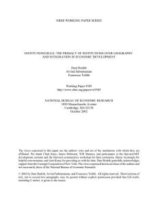 NBER WORKING PAPER SERIES AND INTEGRATION IN ECONOMIC DEVELOPMENT