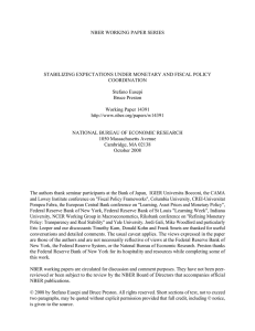 NBER WORKING PAPER SERIES STABILIZING EXPECTATIONS UNDER MONETARY AND FISCAL POLICY COORDINATION