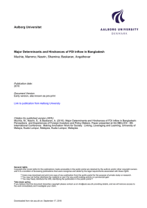 Aalborg Universitet Major Determinants and Hindrances of FDI inflow in Bangladesh