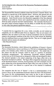 An Investigation into a Reversal of the Keynesian-Neoclassical synthesis. Sarah Rowell