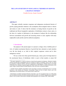 THE LAWS OF RETURNS IN NEOCLASSICAL THEORIES OF GROWTH: