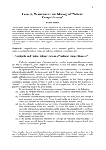 Concept, Measurement, and Ideology of “National Competitiveness” 1 Tamás Szentes