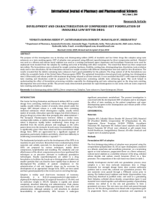 Research Article DEVELOPMENT AND CHARACTERIZATION OF COMPRESSED ODT FORMULATION OF  INSOLUBLE LOW BITTER DRUG 