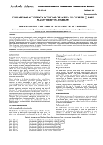 EVALUATION OF ANTHELMINTIC ACTIVITY OF CAESALPINIA PULCHERRIMA (L). BARK  Research Article