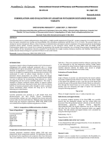 FORMULATION AND EVALUATION OF LOSARTAN POTASSIUM SUSTAINED RELEASE TABLETS  Research Article