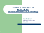 Université de Savoie UFR-LLSH LCE1 UE 103 Lecture: Phonetics