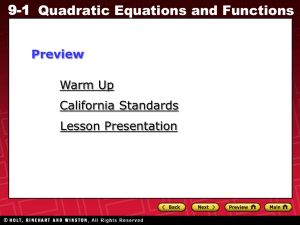 9-1 Quadratic Equations & Functions