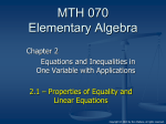 MTH 60 Elementary Algebra I