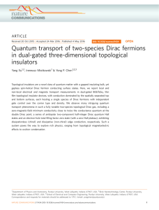 Quantum transport of two-species Dirac fermions in dual-gated three-dimensional topological insulators ARTICLE