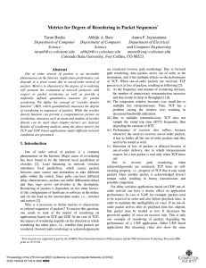 Metrics for Degree of Reordering in Packet Sequences