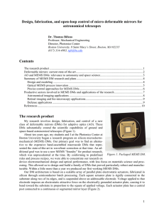 Design, fabrication, and open-loop control of micro deformable mirrors for Contents