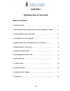 CHAPTER 1 INTRODUCTION TO THE STUDY TABLE OF CONTENTS