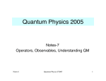 Quantum Physics 2005 Notes-7 Operators, Observables, Understanding QM Notes 6