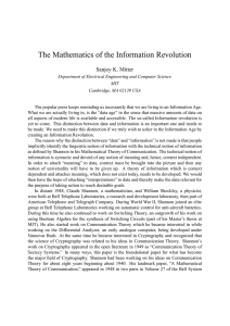 The Mathematics of the Information Revolution Sanjoy K. Mitter