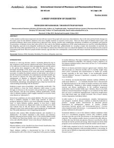 A BRIEF OVERVIEW OF DIABETES Review Article MURUGESH SHIVASHANKAR.