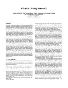 Resilient Overlay Networks Abstract MIT Laboratory for Computer Science