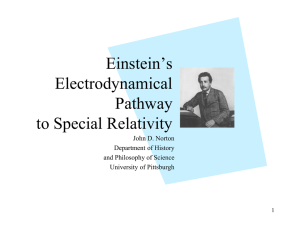 Einstein`s Electrodynamic Pathway to Special Relativity
