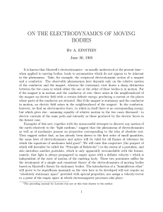 ON THE ELECTRODYNAMICS OF MOVING BODIES By A. EINSTEIN June 30, 1905