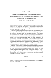 General characteristics of radiations emitted by applications to plasma physics