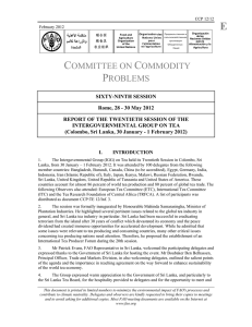 Report of the 20 th Session of the Intergovernmental Group on Tea (Colombo, Sri Lanka, 30 January - 1 February 2012)