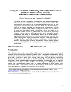 T esting for correlational and causality relationships between stock prices and macroeconomic variables-The case of Palestine Securities Exchange: