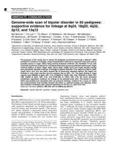 Genome-wide scan of bipolar disorder in 65 pedigrees: supportive evidence for linkage at 8q24, 18q22, 4q32, 2p12, and 13q12.