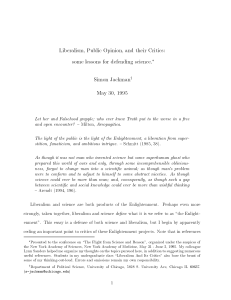 Liberalism, Public Opinion, and their Critics: some lessons for defending science.