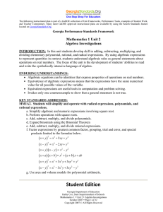 Unit 2: Algebra Investigations