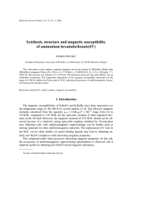 Synthesis, structure and magnetic susceptibility of ammonium hexaiodorhenate(IV) A K