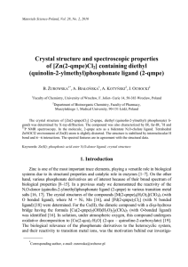Crystal structure and spectroscopic properties of [Zn(2-qmpe)Cl ] containing diethyl (quinolin-2-ylmethyl)phosphonate ligand (2-qmpe)
