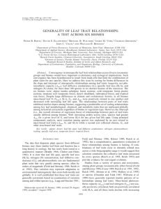 GENERALITY OF LEAF TRAIT RELATIONSHIPS: A TEST ACROSS SIX BIOMES P B. R