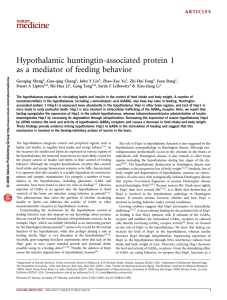 Hypothalamic huntingtin-associated protein 1 as a mediator of feeding behavior