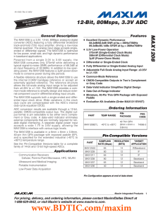 MAX1208 12-Bit, 80Msps, 3.3V ADC General Description Features