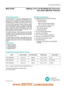 MAX14782E 500Kbps 3.3V to 5V RS-485/RS-422 Transceiver with ±35kV HBM ESD Protection