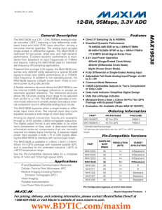 MAX19538 12-Bit, 95Msps, 3.3V ADC General Description Features