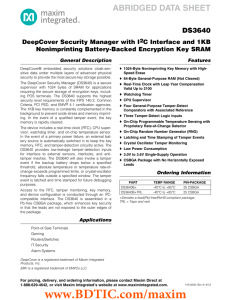 DS3640 DeepCover Security Manager with I C Interface and 1KB