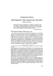 INTRODUCTION REFORMING THE MONETARY REGIME James A. Dorn