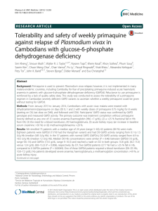 Tolerability and safety of weekly primaquine Cambodians with glucose-6-phosphate