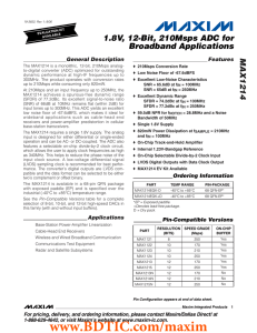 MAX1214 1.8V, 12-Bit, 210Msps ADC for Broadband Applications General Description