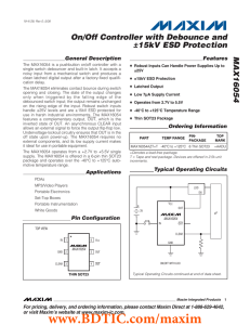 MAX16054 On/Off Controller with Debounce and ±15kV ESD Protection General Description