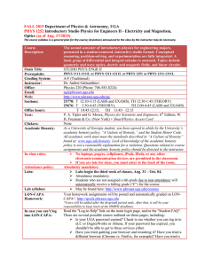 FALL 2015 PHYS 1252 Department of Physics &amp; Astronomy, UGA