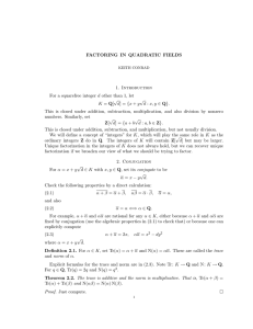 FACTORING IN QUADRATIC FIELDS 1. Introduction √