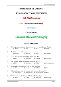 Classical Western Philosophy BA Philosophy UNIVERSITY OF CALICUT Core Course