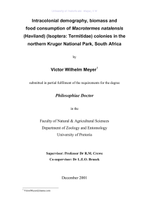 Intracolonial demography, biomass and Macrotermes natalensis (Haviland) (Isoptera: Termitidae) colonies in the