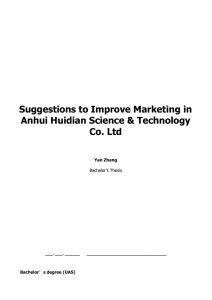 Suggestions to Improve Marketing in Anhui Huidian Science &amp; Technology Co. Ltd