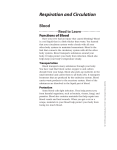 Respiration and Circulation Blood Functions of Blood