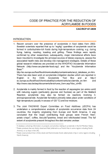 CODE OF PRACTICE FOR THE REDUCTION OF ACRYLAMIDE IN FOODS  CAC/RCP 67-2009