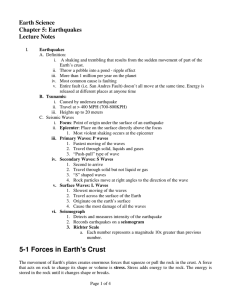 Earth Science Chapter 5: Earthquakes Lecture Notes
