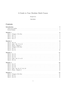A Guide to Your Modular Math Course Contents Joseph Lee Fall 2014